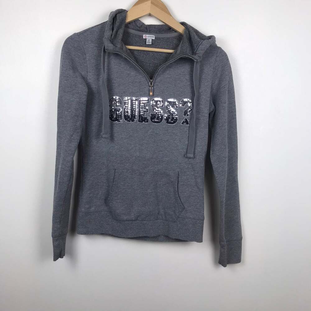 Guess‎ pullover hoodie 1/4 zip sequin